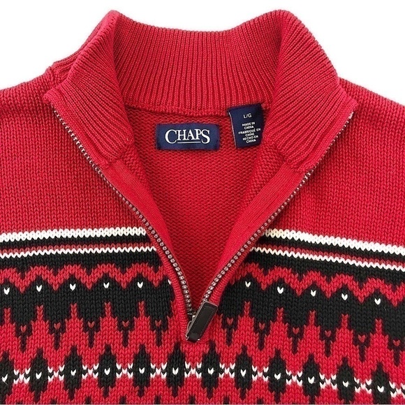 CHAPS red navy mens Nordic Alpine quarter zip sweater Large - Picture 2 of 6
